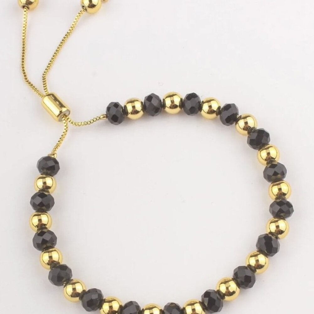 FASHION STAINLESS STEEL BLACK & GOLD PEARL BRACELET